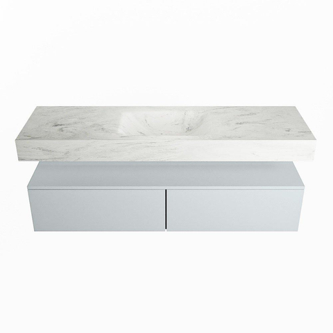 Mondiaz ALAN-DLUX Ensemble de meuble - 150cm - meuble Clay mat - 2 tiroirs - Lavabo Cloud Opalo suspendu - vasque Centre - 1 trou de robinet SW806865