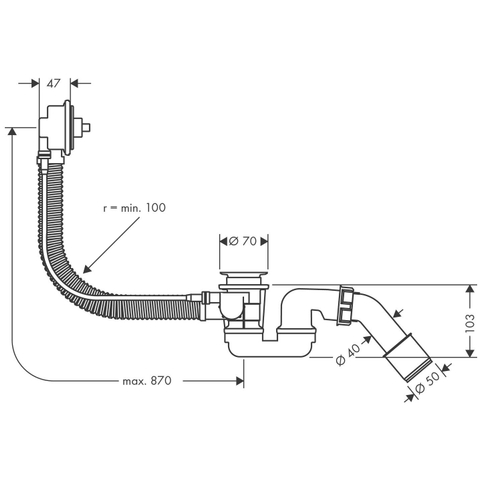 Hansgrohe Flexaplus Automatische badgarnituur - met draaibediening - voor speciale baden - met afvoe - grijs 0510430