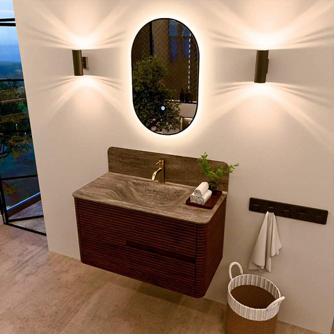Mondiaz CIRO-DLUX Meuble de salle de bains - 90x45x50cm - Plan-vasque en solid surface Oza - 1 lavabo au centre - 1 trou de robinet - 2 tiroirs - Ruby SW1532077