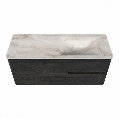 Mondiaz CIRO-DLUX Badkamermeubelset - 120x45x50cm - Solid surface wastafel Frappe - 1 wasbak Rechts - zonder kraangaten - 2 lades - Shadow SW1533797