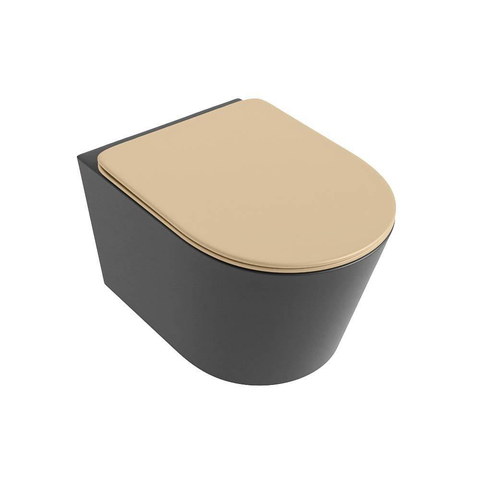 Mondiaz LAVIE hangtoilet – spoelrandloos – 36 x 53 cm – met softclose zitting – Dark grey (grijs), zitting Sand (beige) SW1208768