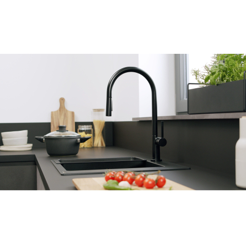 Hansgrohe Talis m54 - 1 greeps keukenmkr - 210 uittrekb v.dche - sbox - mat zwart SW528860