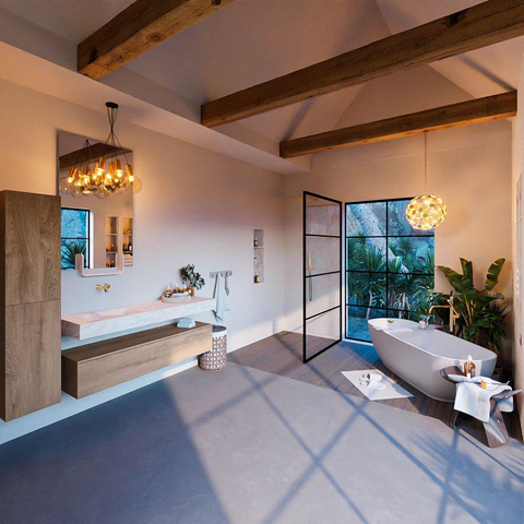 Mondiaz ALAN-DLUX Ensemble de meuble - 150cm - meuble Washed Oak mat - 1 tiroir - Lavabo Cloud Ostra suspendu - vasque Gauche - 0 trous de robinet SW809012