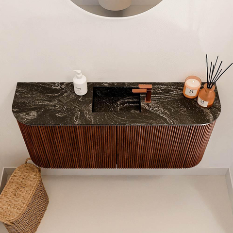 Mondiaz JOYA-DLUX 93.2cm toiletmeubel - ronding links en rechts kleur Ruby - Wastafel FAYE positie Midden 1 kraangat kleur Lava. SW1423658