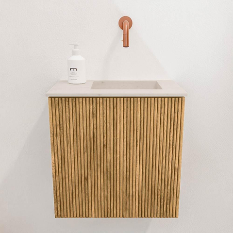 Mondiaz JOYA-DLUX 40cm toiletmeubel - kleur Oak - Wastafel FAYE positie Rechts Zonder kraangat kleur Meli. SW1423911