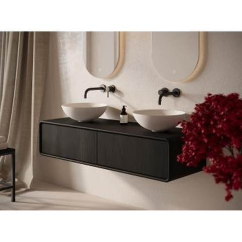 Looox Wooden Rounded Meuble de salle de bains – 30 × 160 × 46 cm – 2 tiroirs – chêne noir SW1481855