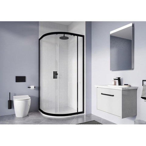 Crosswater Clear 6 cabine de douche quart de cercle avec 1 porte coulissante 80x80x195cm verre de sécurité clair 6mm noir mat SW487121