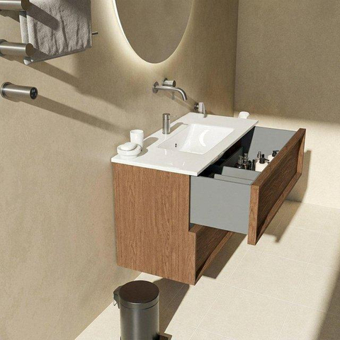 Saniclass Holz Frame Meuble sous-lavabo - 100x45x60cm - 2 tiroirs - walnut pure SW1578599