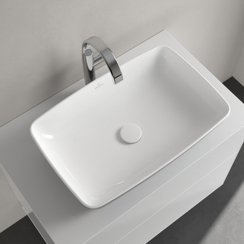 Villeroy & Boch Artis opzetwastafel rechthoekig - 58x38x12.5cm - zonder kraangat - zonder overloop - Coal Black (glans zwart) SW68847