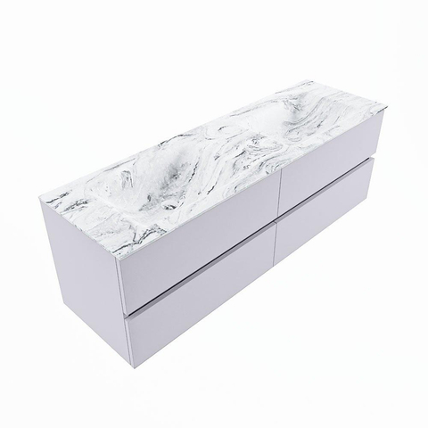 MONDIAZ VICA-DLUX Ensemble meuble de salle de bains - 150cm - meuble bas cale - 4 tiroirs - lavabo encastré cloud double - sans trous de robinet - version haute 60cm - glace SW1088371