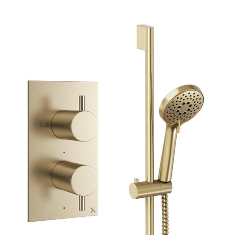 Crosswater MPRO Handdoucheset - 2 hendels - handdouche - glijstang - geborsteld messing (goud) SW1472601