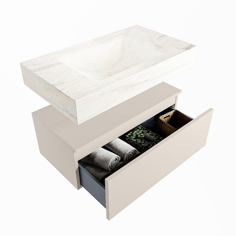 MONDIAZ ALAN - DLUX Badkamermeubelset - 80cm - onderkast - Linen - 1 lade - vrijhangende wastafel - wasbak midden - 1 kraangat - Ostra SW807417