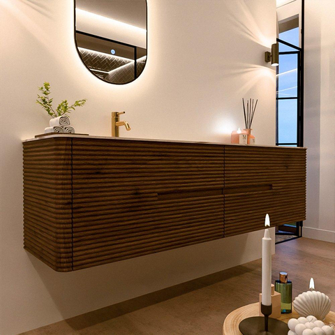 Mondiaz CIRO-DLUX Badkamermeubelset - 180x45x50cm - Solid surface wastafel Nata - 1 wasbak Links - 1 kraangat - 4 lades - Dusk SW1533241