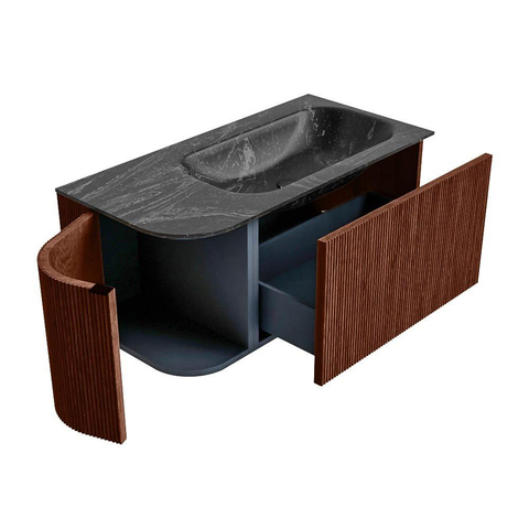 Mondiaz KURVE-DLUX Ensemble de meuble de salle de bains - 95x46x40cm - 1 tiroir - 1 porte - lavabo solid surface - droite - 1 trou de robinet - Ruby SW1416077