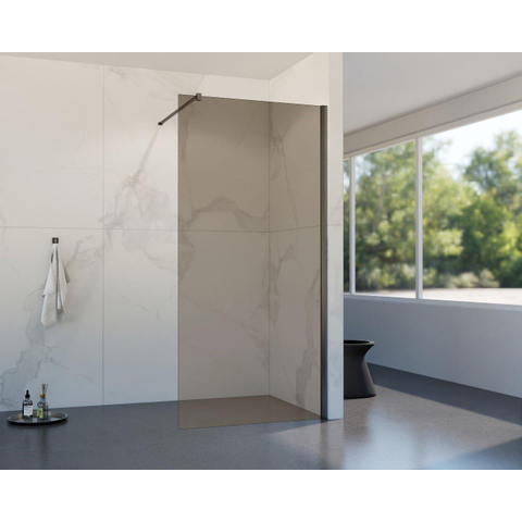 FugaFlow Eccelente Douche à l'italienne en verre - 180x200cm - verre fumé - bras mural - Gunmetal PVD brossé SW1468283