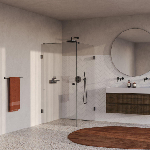 BRAUER Void Carving Cabine de douche - 90x120x200cm - porte battante - revêtement verre - réversible - verre clair - PVD gunmetal brossé SW1418125