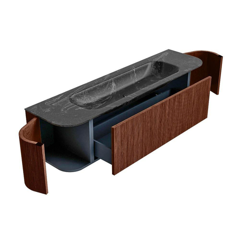 Mondiaz KURVE-DLUX Badkamermeubelset - 170x46x40cm - 1 lade - 2 deuren - wastafel solid surface - midden - 1 kraangat - Ruby SW1416061