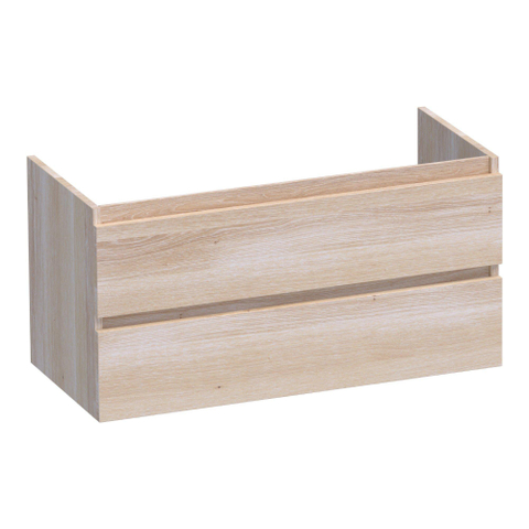BRAUER Joy Meuble sous-lavabo - 100x46x50cm - 2 tiroirs softclose - sans poignée - 1 découpe pour siphon - chêne massif - panneaux en chêne blanc SW393230