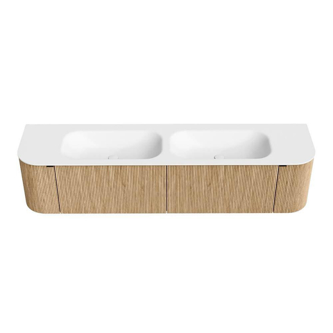 MONDIAZ KURVE Meuble de salle de bains 190 cm avec module 25 Len R couleur Chêne avec 2 tiroirs et 2 portes. Lavabo BIG SMALL double 2 trous de robinet Talc. SW1138272