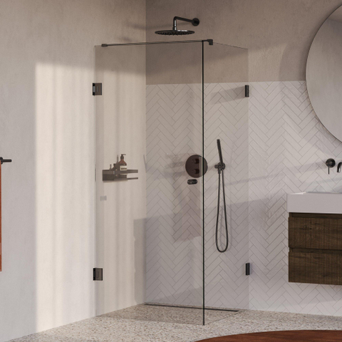 BRAUER Void Carving Cabine de douche - 90x90x200cm - porte battante - revêtement verre - réversible - verre clair - PVD gunmetal brossé SW1418137