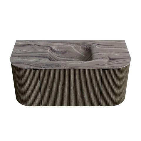 MONDIAZ KURVE-DLUX Meuble de salle de bains 100cm arrondi Gauche + Droite couleur Shadow avec 1 tiroir et 2 portes. Lavabo GRUNNE Central sans trou de robinetterie Sombra. SW1433720