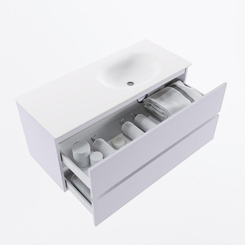 Mondiaz VICA Ensemble meuble de salle de bains - 110cm - cale - 2 tiroirs - Lavabo MOON - droite - sans trou de robinet - couleur talc - Version XL 60cm de haut SW1189239