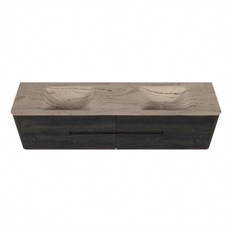 Mondiaz CIRO-DLUX Meuble de salle de bains - 190x45x50cm - Plan vasque solid surface Arena - 2 vasques Double - 2 trous de robinetterie - 4 tiroirs - Shadow SW1532381