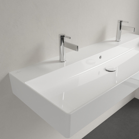 Villeroy & Boch memento 2.0 wastafel onderzijde - geslepen - 120x47cm - met overloop - 2 kraangaten CeramicPlus - White Alpine (glans wit) SW336067