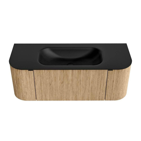 MONDIAZ KURVE Meuble de salle de bains 120 cm avec module 25 Len R couleur Chêne avec 1 tiroir et 2 portes. Lavabo BIG SMALL central sans trou de robinetterie Urban. SW1138423
