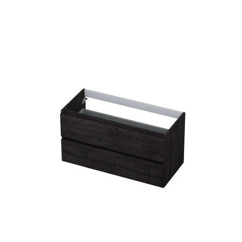 INK Wastafelonderkast - 100x45x52cm - 2 lades - greeploos - met houten keerlijst - MFC - Houtskool eiken SW207413
