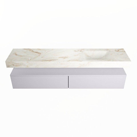 Mondiaz ALAN-DLUX Ensemble de meuble - 200cm - meuble Cale mat - 2 tiroirs - Lavabo Cloud Frappe suspendu - vasque Droite - 0 trous de robinet SW804761