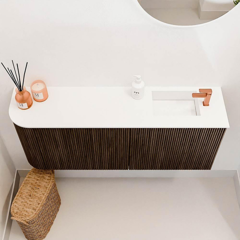 Mondiaz JOYA 101.6cm meuble de toilette - arrondi gauche couleur Noyer - Vasque FAYE position Droite 1 trou de robinet couleur Talc SW1421339