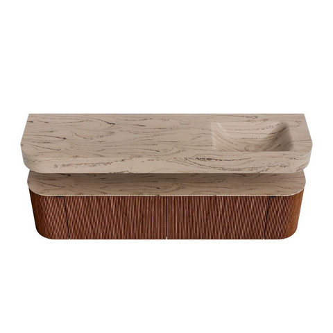 MONDIAZ THOR-DLUX 180cm meuble de salle de bains arrondi gauche + droite couleur Ruby avec 2 tiroirs et 2 portes. Vasque suspendue CLOUD Droite 1 trou de robinet couleur Arena. SW1466129
