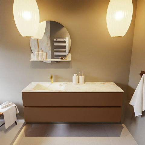 MONDIAZ VICA-DLUX Ensemble meuble de salle de bains - 150cm - meuble bas Rust - 2 tiroirs - lavabo encastré Cloud gauche - 1 trou de robinet - version haute 60cm - Frappe SW1089101