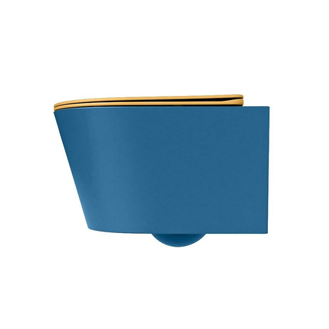 Mondiaz LAVIE hangtoilet – spoelrandloos – 36 x 53 cm – met softclose zitting – Jeans (blauw), zitting Ocher (geel) SW1208665
