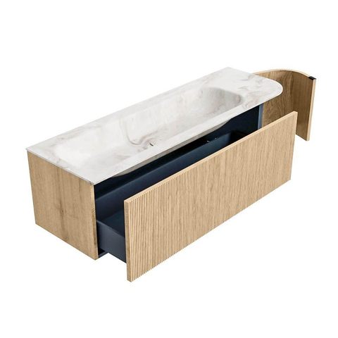 MONDIAZ KURVE-DLUX meuble de salle de bains 145 cm avec module 25 R couleur Oak avec 1 tiroir et 1 porte. Lavabo BIG LARGE gauche 2 trous de robinet couleur Frappe. SW1137368
