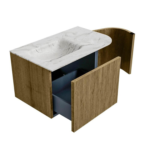 Mondiaz KURVE-DLUX Badkamermeubelset - 75x46x40cm - 1 lade - 1 deur - wastafel solid surface - links - 1 kraangat - Dusk SW1415444