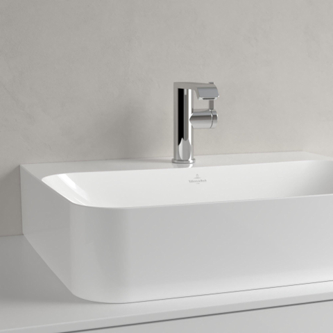Villeroy & Boch finion wastafel onderzijde - geslepen - 1 kraangat - 60x47cm CeramicPlus - met verdekte overloop - White Alpine (glans wit) SW106476