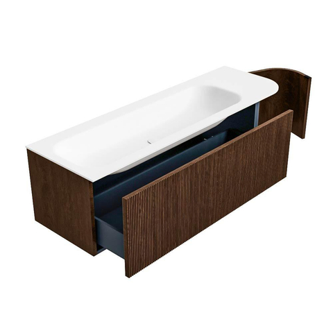 MONDIAZ KURVE Meuble de salle de bains 145cm avec module 25 R couleur Walnut avec 1 tiroir et 1 porte. Lavabo BIG LARGE gauche 2 trous de robinet Talc. SW1138286