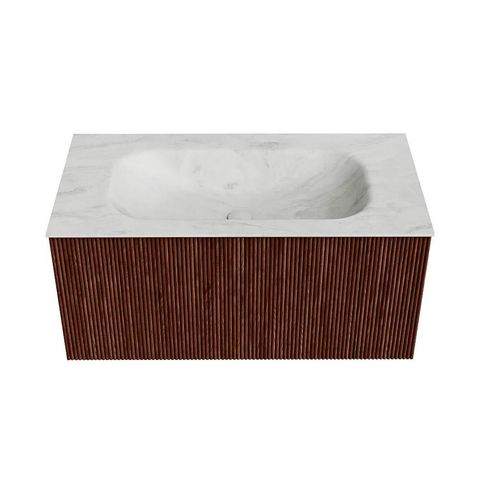 Mondiaz KURVE-DLUX Badkamermeubelset - 90x46x40cm - 1 lade - wastafel solid surface - midden - 1 kraangat - Ruby SW1415747
