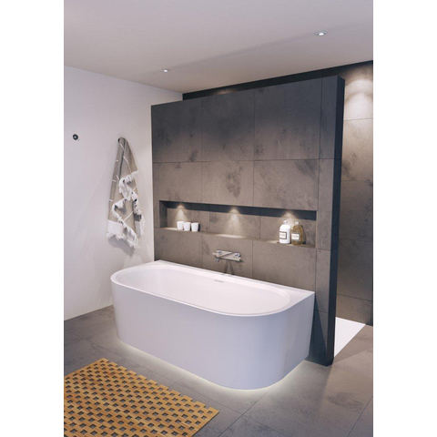 Riho Desire half vrijstaand half vrijstaand ligbad met overloop 180x84cm met Sifon Glans Wit *LED is defect SHOWROOMMODEL SHOW26661