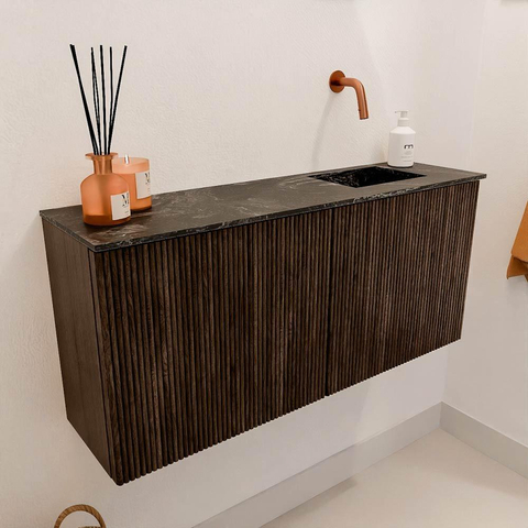 Mondiaz JOYA-DLUX 90cm toiletmeubel - kleur Walnut - Wastafel FAYE positie Rechts Zonder kraangat kleur Lava. SW1422468
