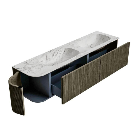 Mondiaz KURVE-DLUX Badkamermeubelset - 175x46x40cm - 2 lade - 1 deur - wastafel solid surface - dubbel / rechts - zonder kraangat - Shadow SW1414617