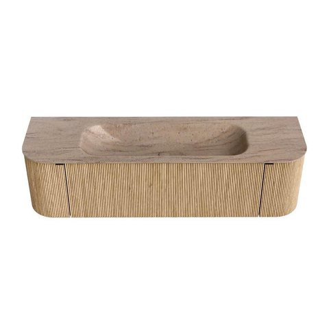 MONDIAZ KURVE-DLUX Meuble de salle de bains 160cm arrondi Gauche + Droite couleur Chêne avec 1 tiroir et 2 portes. Lavabo BIG MEDIUM Central 1 trou de robinet Saba. SW1433087