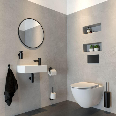Tiger Noon Ensemble accessoires WC - porte-balai - fermé - porte-rouleau de papier toilette - sans couvercle - patère - simple - noir SW877361