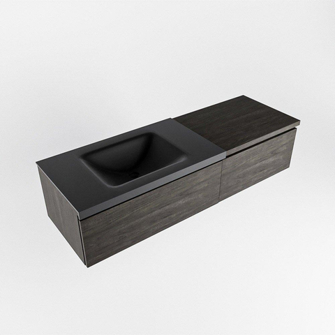MONDIAZ BUKLA Meuble de salle de bains 140 cm avec module 60 couleur Dark Brown avec 2 tiroirs. Lavabo CLOUD gauche 0 trou de robinet couleur Urban. SW1381996