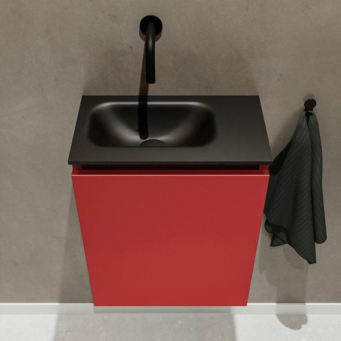 MONDIAZ TURE Toiletmeubel 40x23x50cm met 0 kraangaten 1 deuren fire mat Wastafel Eden links Solid Surface Zwart SW475411