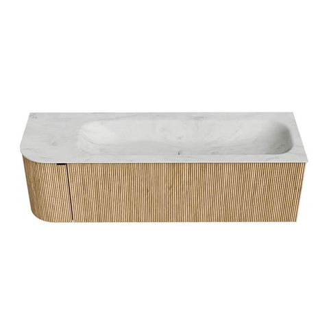 MONDIAZ KURVE-DLUX Meuble de salle de bains 145 cm avec module 25 L couleur Oak avec 1 tiroir et 1 porte. Lavabo BIG LARGE à droite 1 trou de robinet couleur Opalo. SW1137577