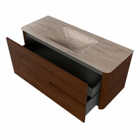 Mondiaz CIRO-DLUX Badkamermeubelset - 120x45x50cm - Solid surface wastafel Saba - 1 wasbak Midden - 1 kraangat - 2 lades - Ruby SW1532155