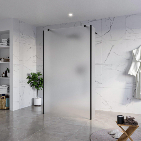 Fortifura Galeria Vrijstaande Inloopdouche - 120x200cm - glas - antikalk - 8mm veiligheidsglas - 2 zijwanden - 30cm - wandsteunen en hoekprofielen - mat zwart SW996308